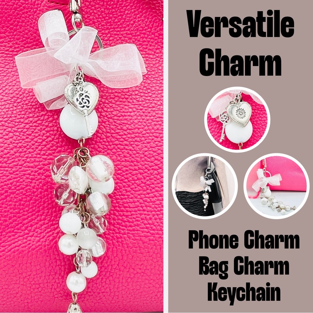 Vintage White Bead Bunch - Bag Charm, Phone Charm, Keychain, etc.